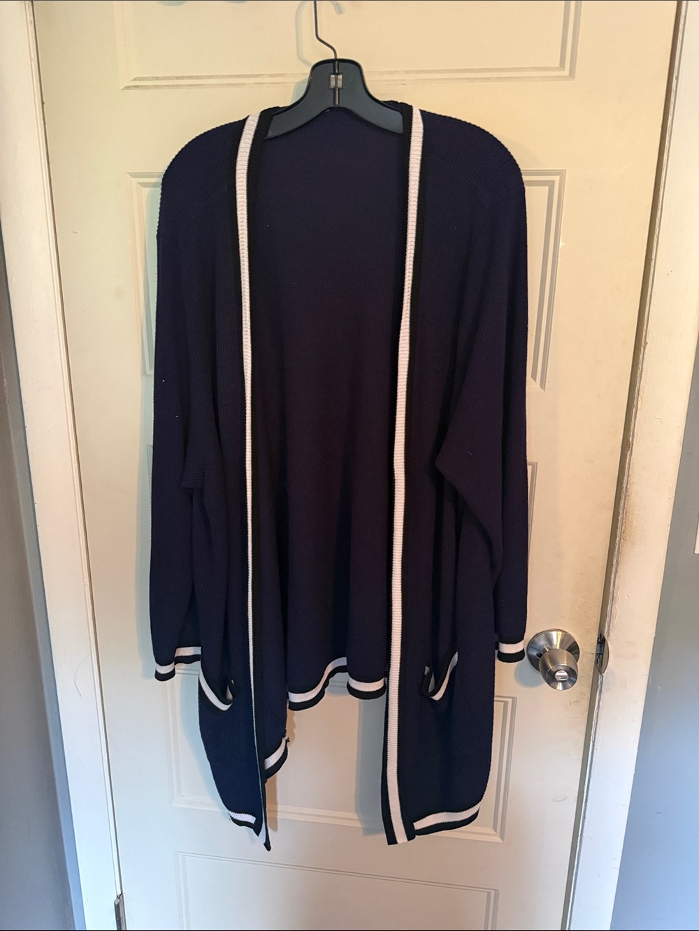 torrid Navy Open-Front Cardigan with White Trim